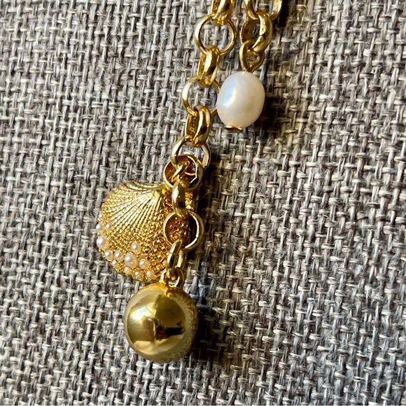 J Crew | Freshwater Pearl Sea Shell Golden Ball Choker Gold Tone 14"+2" Necklace - Picture 6 of 14